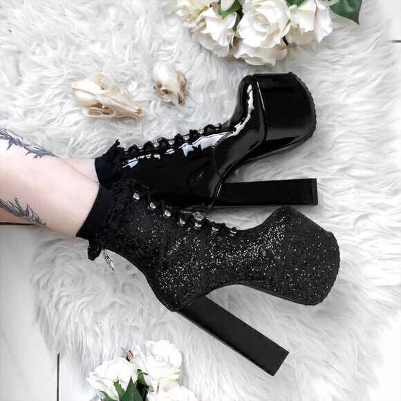 Limited Edition/Sold Out Killstar Bowie Glitter Platform Boots - Picture 3 of 5